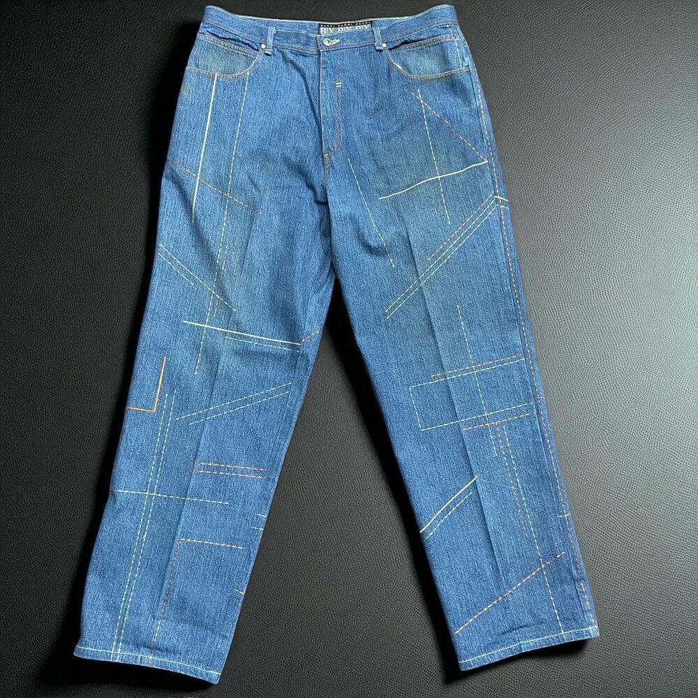 Bachi Sample Vintage Y2K Baggy Embroidered Denim Blue Jeans Men's Size 40 x 34